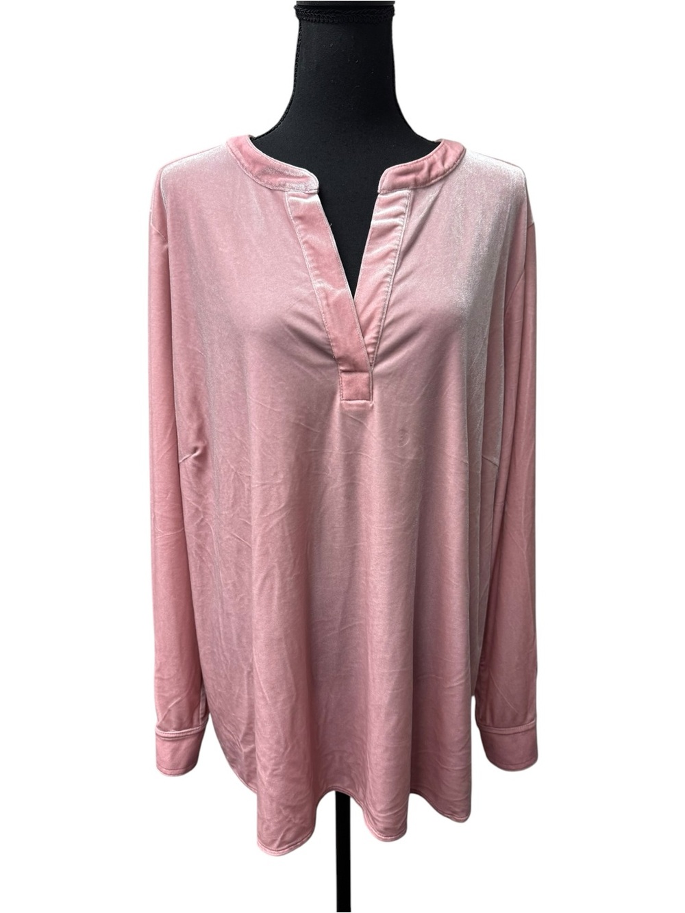 Investments Pink Velvet Velour Tunic Top 3X Soft Luxe Minimalist Chic
